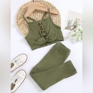 Olive Green Ribbed two piece outfit